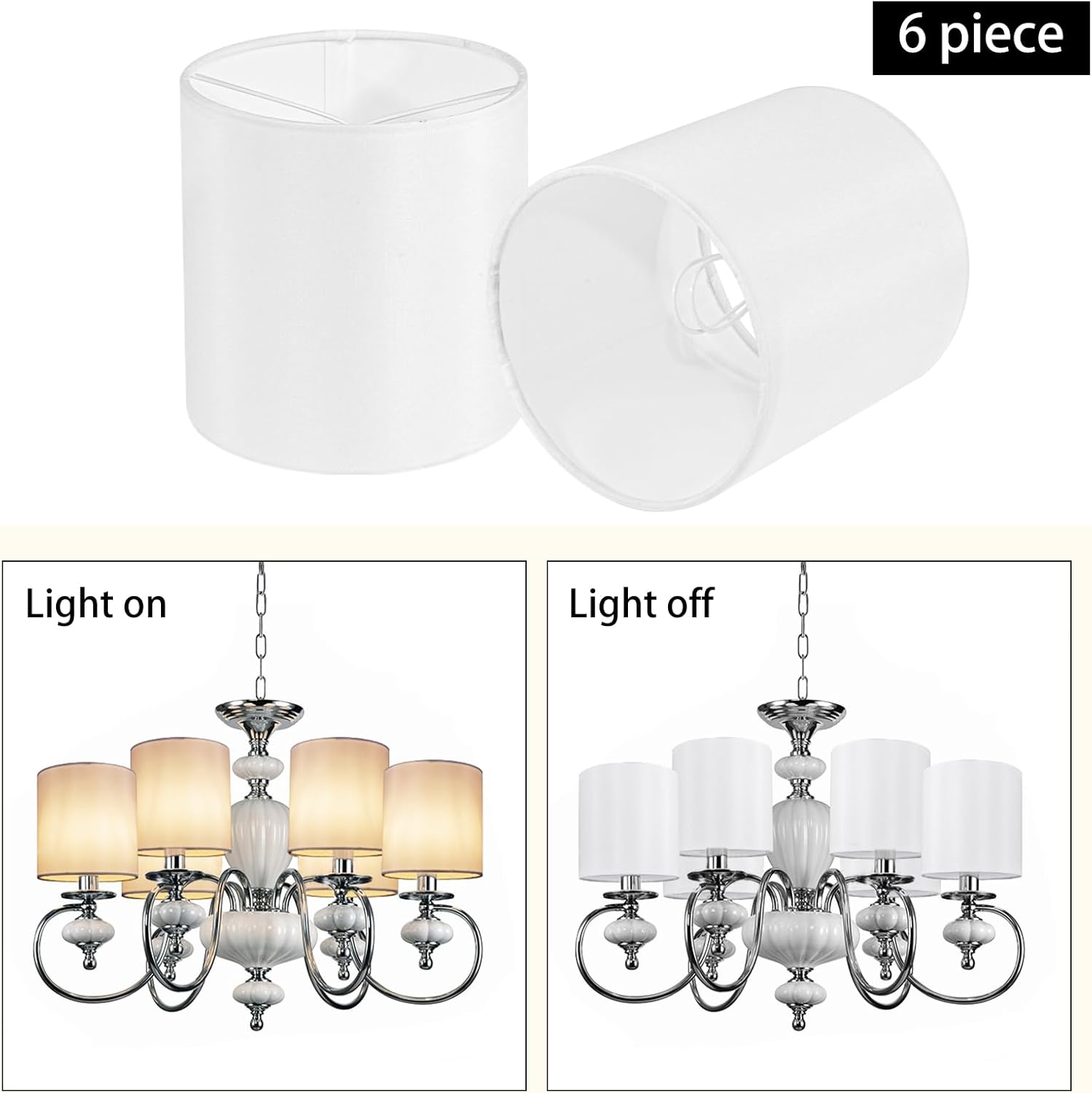 Chandelier Lamp Shades, Small Lamp Shades Clip-on Bulbs Only for Candelabra Bulbs, White Chandelier Shades 6 Pcs, Mini Lampshades for Chandeliers 5.1" X 5.1" X 5.3, Home Decor Fabric Linen Lampshade - Image 2