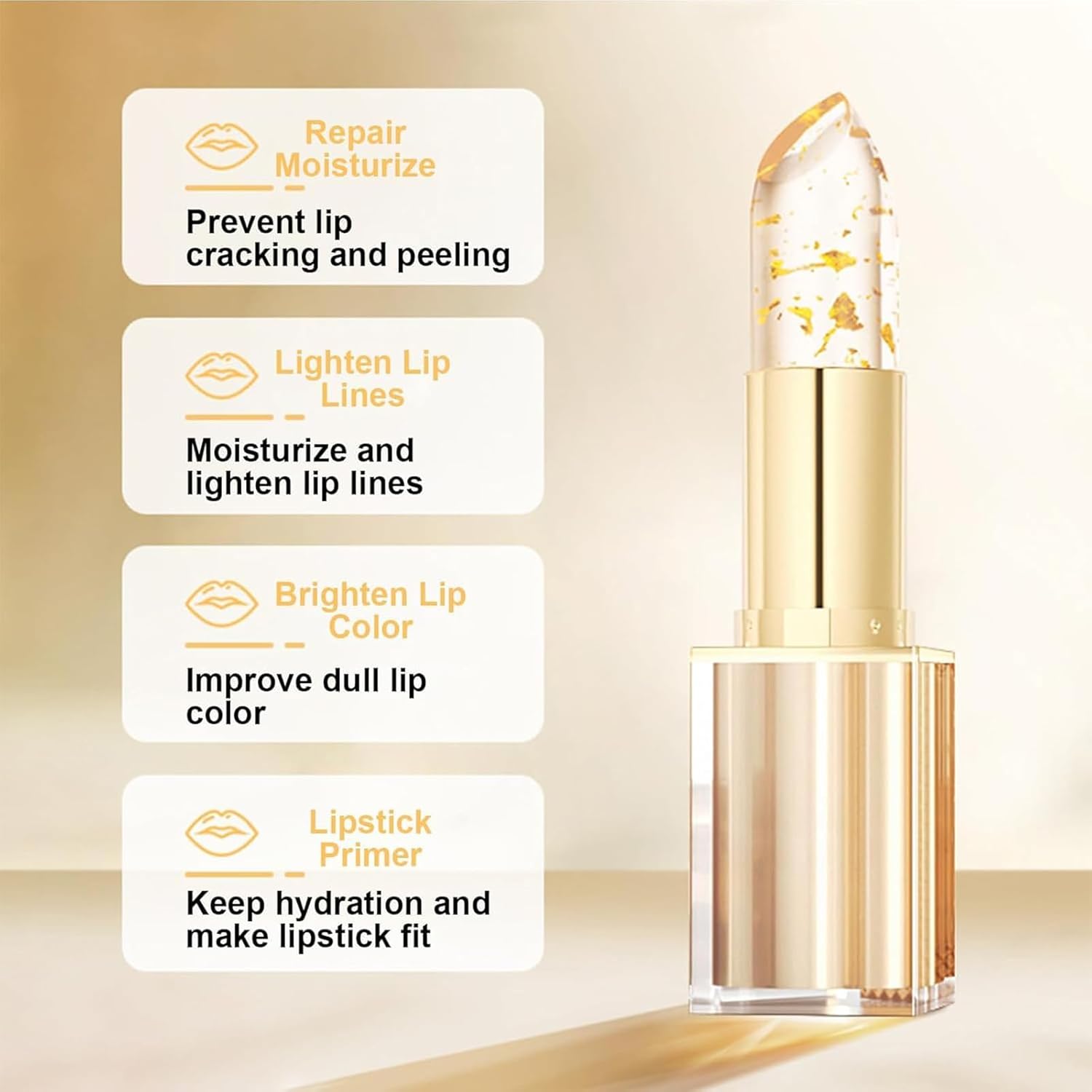 Transferproof Color Changing Lipstick,Gold Crystal Ph Lipstick Color Changing,Clear Lip stick That Changes Color,Long Lasting 24 Hours Moisturizing Glossy Shine Lip Gloss for Women (1pcs) - Image 5