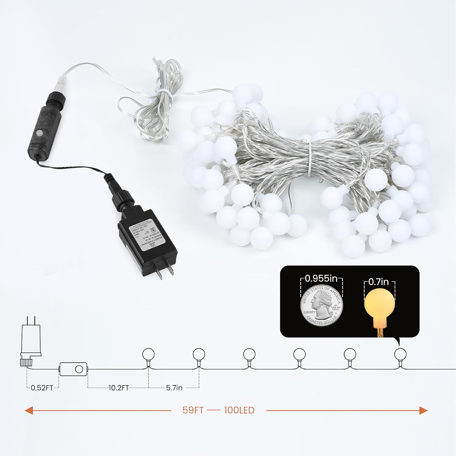 Dailyart Globe String Lights, 100Led 59FT Waterproof Fairy Lights Plug in 8 Modes with Remote Control, Brightness Adjustable &Timing String Lights Indoor Outdoor, Fairy Lights for Bedroom, Warm White - Image 7