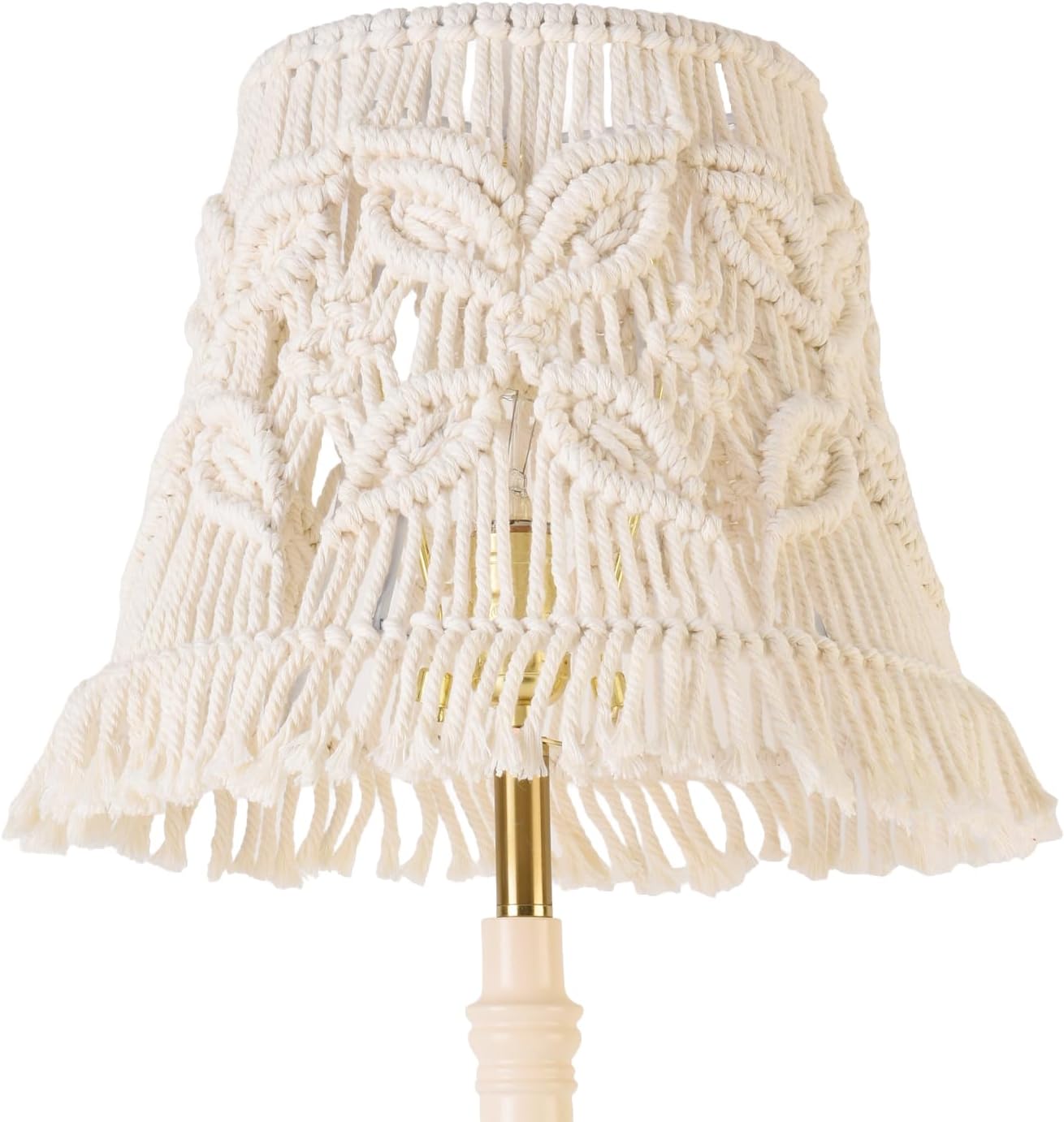 White Ivory Bell Lamp shade Medium Boho Lampshade 7.5“Top x 12“Bottom x 11“High(Spider) Handmade Woven Lamp shade for Table Lamp & Bedside Lamp – Replacement Tassel Lampshade