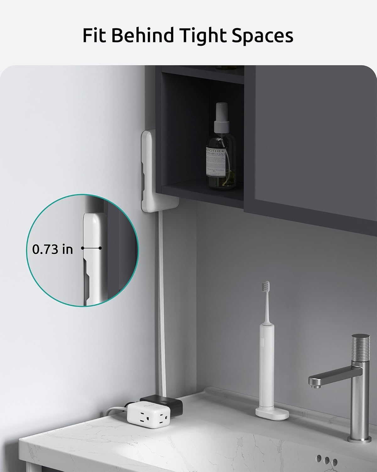 Flat Extension Cord Short 3ft, ETL Listed, NUTICT 3 Prong Indoor Extension Cord Flat Wall Plug with Outlet Cover, 13A/1625W, 900J Surge Protector, Small Outlet Extender for Kitchen Bathroom, White - Image 6