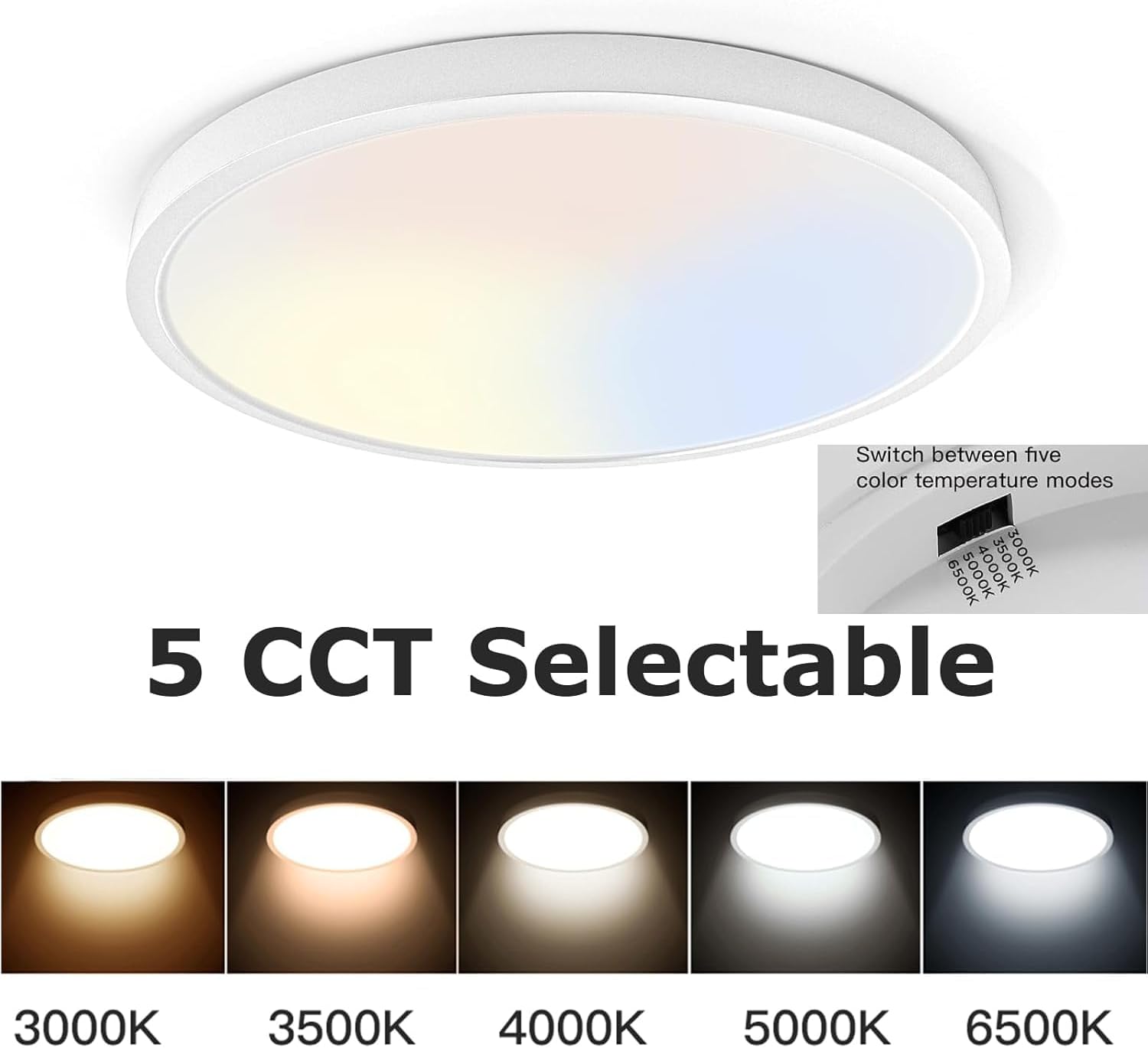 TALOYA Flush Mount 12 Inch Ceiling Light (Milk White Shell), 20W Surface Mount LED Light Fixture for Bedroom Kitchen,5 Color Temperatures in One,0.94 Inch Thickness Round - Image 7