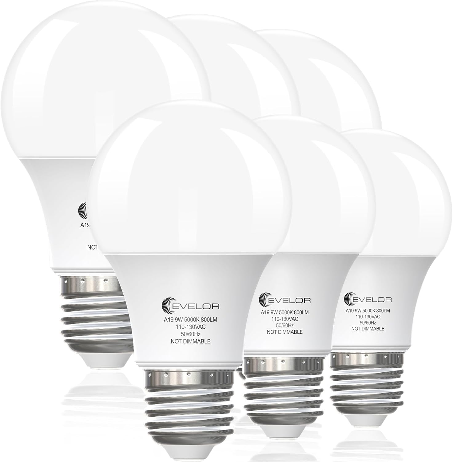 6-Pack A19 LED Light Bulbs,60 Watt Equivalent Daylight 5000K with E26 Base,Efficient 9W,800 Lumens Non-Dimmable LED Bulbs,15000 Hours, Ideal for Bedroom Living Room