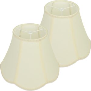 2pcs Beige Medium Bell Lamp Shades, 6"x13"x9" Scalloped Fabric Lampshades for Table & Floor Lamps, Petal Braid Edge Lamp Shade for Modern & Vintage Decor, Spider Replacement Lampshade, Easy Assembly