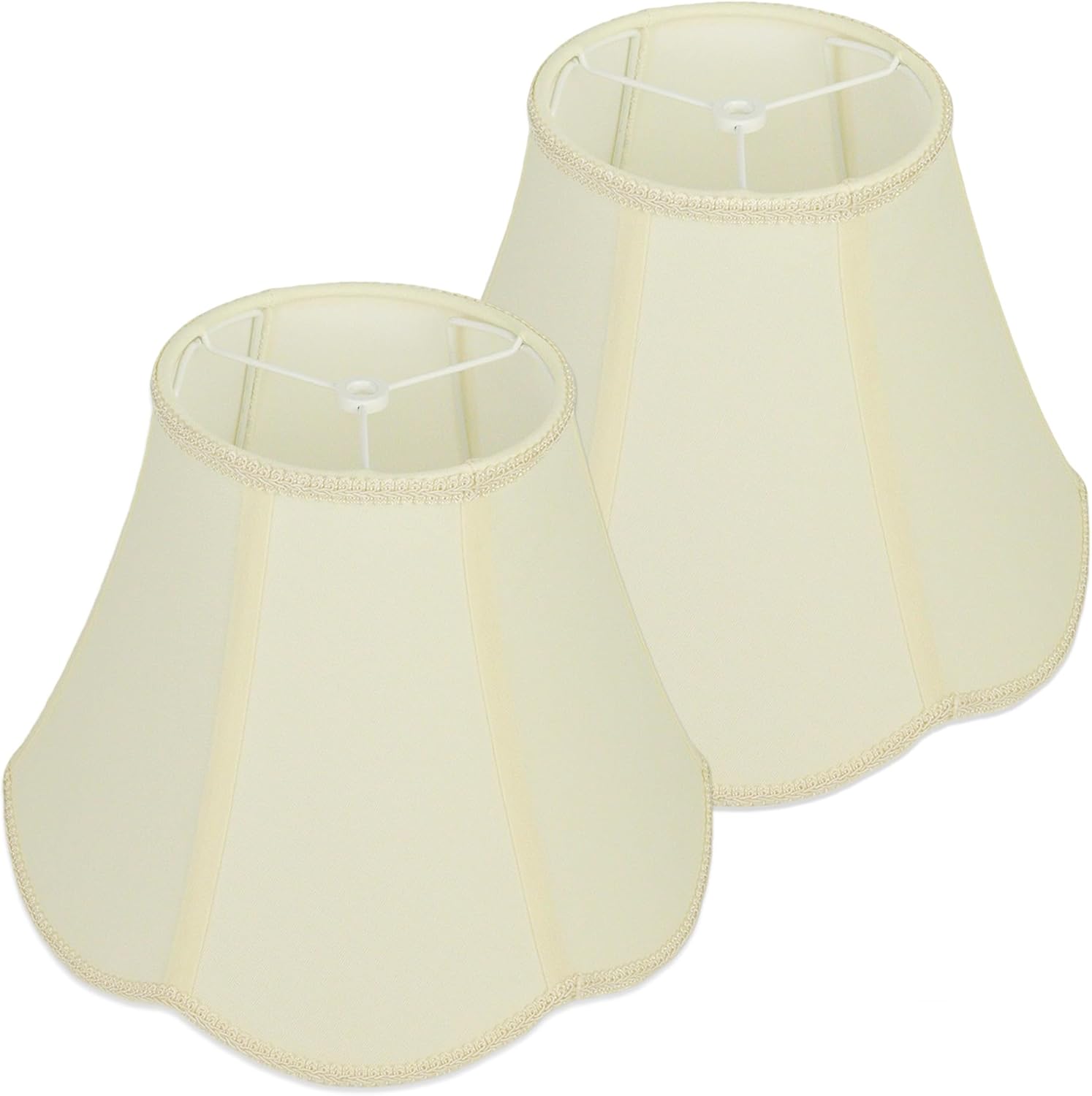 2pcs Beige Medium Bell Lamp Shades, 6″x13″x9″ Scalloped Fabric Lampshades for Table & Floor Lamps, Petal Braid Edge Lamp Shade for Modern & Vintage Decor, Spider Replacement Lampshade, Easy Assembly