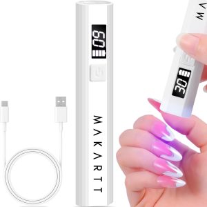 Makartt UV Light for Gel Nails: Handheld Mini Flash Cure Lamp Portable Lumière Nail Dryer for Curing Gel Polish Nail Glue Rechargeable USB Nail Light with LCD 2 Timer for Fast Drying Home Salon Use