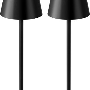 KDG 2 Pack Cordless Table Lamp, Portable LED Desk Lamps, 5000mAh Battery Operated, 3 Color Stepless Dimming Up, for Restaurant, Bedroom, Outdoor Camping, Coffee Shop, Night Light, Rechargeable (Black)