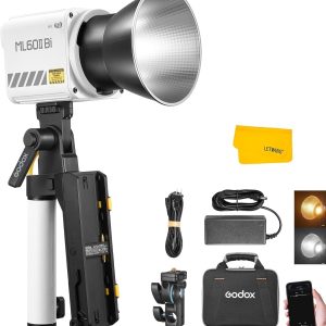 Godox ML60IIBi Bi-Color LED Video Light,70W Portable COB Continuous Output Lighting 2800K-6500K CRI 96+/TLCI 97+,11 FX Effects, APP Control Ultra-Quiet Handheld LED Light with AK-B01 Battery Base