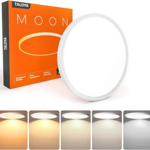 TALOYA Flush Mount 12 Inch Ceiling Light (Milk White Shell), 20W Surface Mount LED Light Fixture for Bedroom Kitchen,5 Color Temperatures in One,0.94 Inch Thickness Round