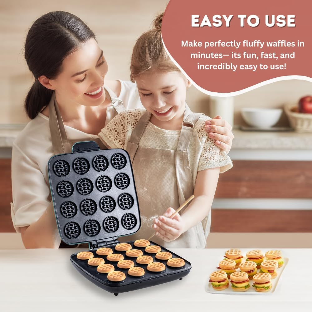 16 PCS Mini Waffle Maker Machine, Nonstick Waffles Iron Quick Heat-Up Surface, Simple & Easy Tiny Chaffle Baker for Home & Restaurants, Small Bites for Kids, Perfect for Breakfast, Desserts & Snacks - Image 4