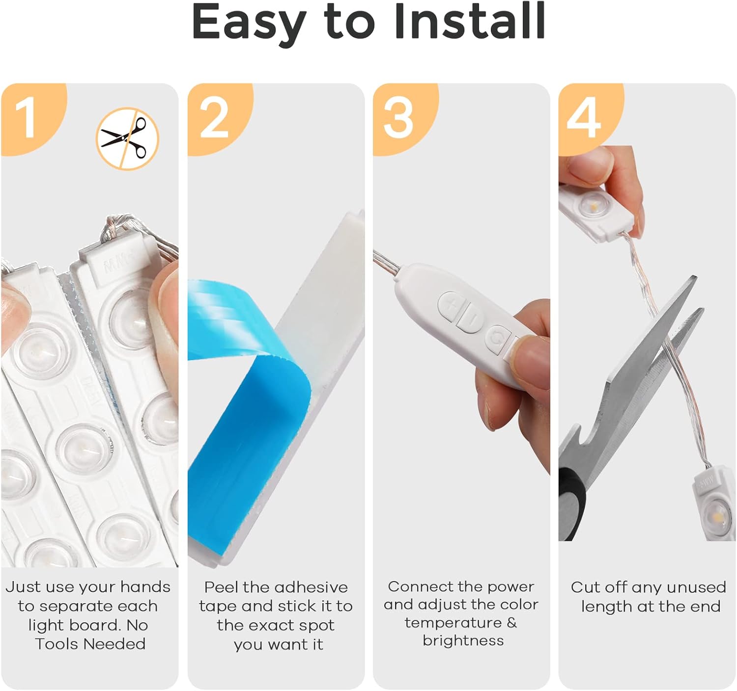 Consciot LED Vanity Lights for Mirror, Hollywood Style Strip, Adjustable Color & Brightness, USB Cable, Dimmable Makeup Stick on Table Dressing Room, White - Image 6