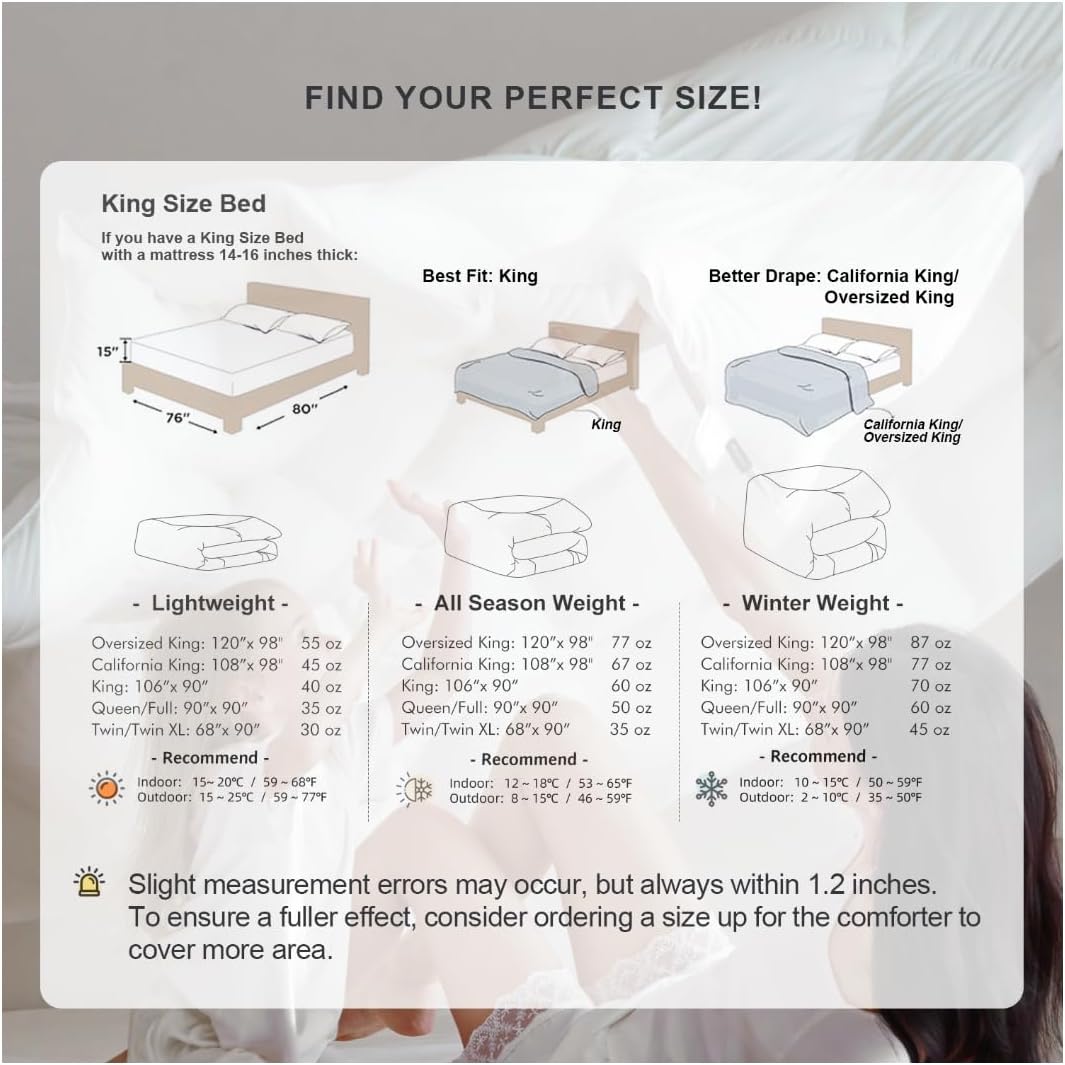 Royoliving Premium Feathers Down Comforter 100% Cotton Cover Duvet Insert with Corner Tabs (White, King All Season) - Image 5