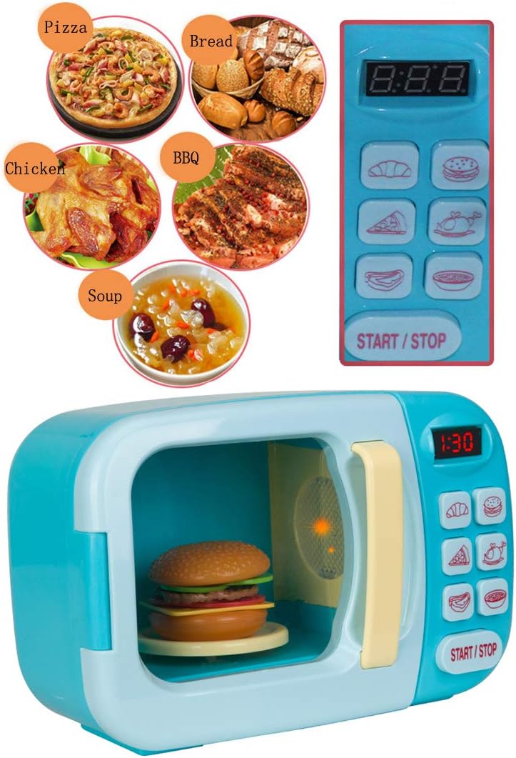 Microwave Toys Kitchen Play Set with Light Sound,Kids Pretend Play Electronic Oven with Play Food and 6 Color DIY Play-Dough for Children Ages 3+ Years (Blue) - Image 3