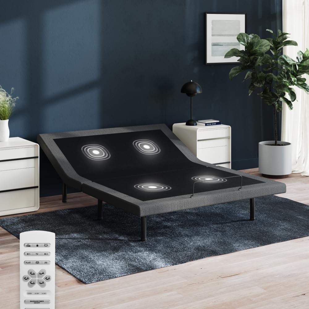 Nectar Premier Adjustable Base – Queen – Head & Foot Incline – Wireless Remote with Memory- 3 Massage Settings – 4 USB Ports – Anti-Snore & Zero Gravity
