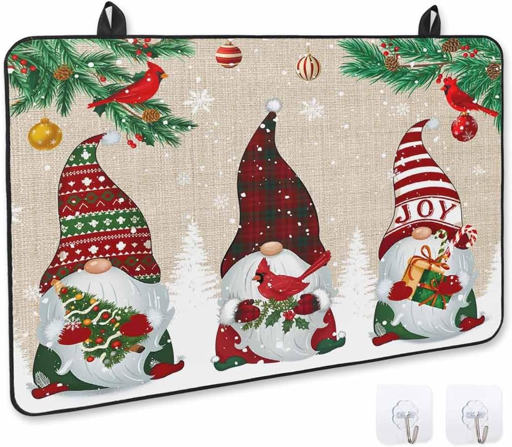 Stove Cover for Electric Stove, Christmas Cute Gnome Xmas Tree Bird Snowflake Linen Stove Top Cover for Glass Top, Heat Resistant Rubber Mat Foldable Cooktop Cover Top Protector, 28.5″x20.5″