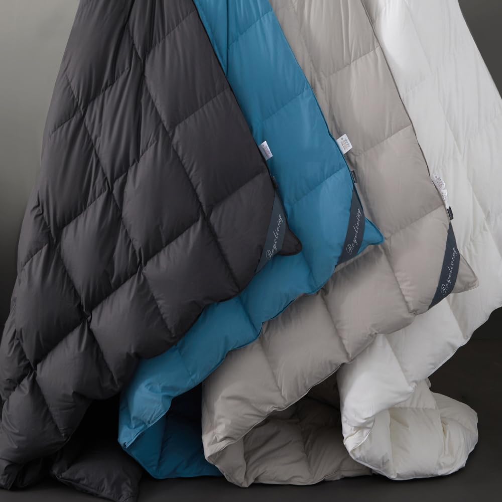 Royoliving Premium Feathers Down Comforter 100% Cotton Cover Duvet Insert with Corner Tabs (White, King All Season) - Image 9