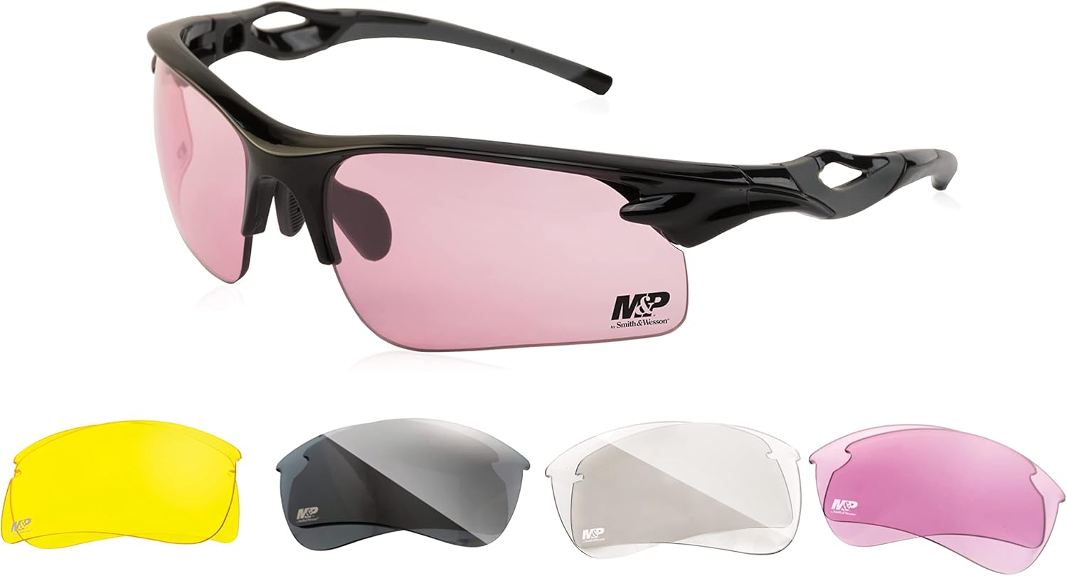 Smith & Wesson M&P Harrier Half Frame Interchangeable Shooting Glasses with Impact Resistance & Anti-Fog Lenses, Black, 1Size