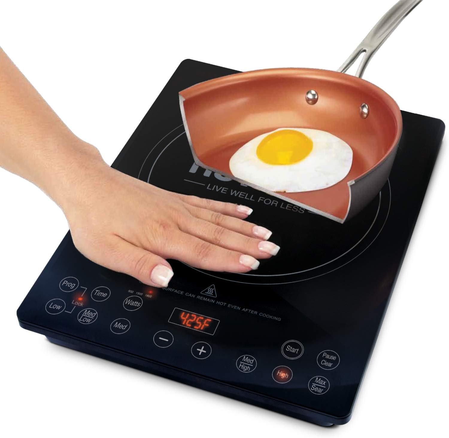 Nuwave Pro Chef Induction Cooktop, NSF-Certified, Commercial-Grade, Portable, Powerful 1800W, Large 8” Heating Coil, 94 Temp Settings 100°F - 575°F in 5°F, Shatter-Proof Ceramic Glass Surface - Image 5