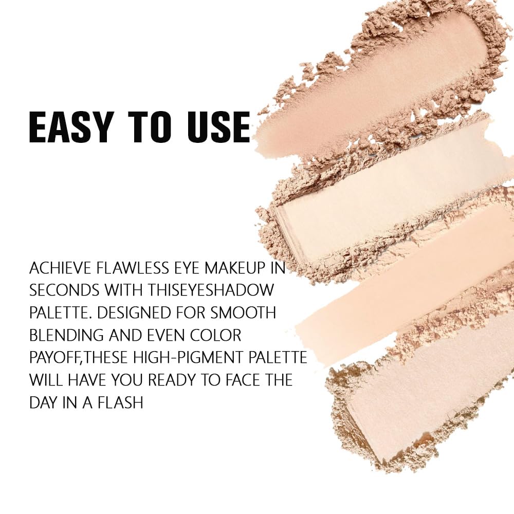 4 Colors Light Beige Nude Pink Ivory Eye Shadow Powder Palette Makeup, Neutral Matte Shimmer Cream Quad Eyeshadow Palette for Women Highly Pigmented Waterproof, paleta de sombras de ojos, Vegan - Image 3