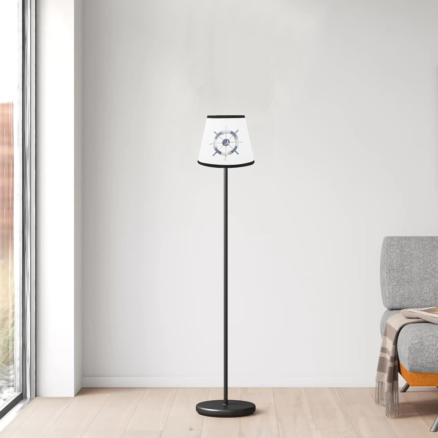 Angoily Fabric Lamp Shade, Barrel Light Cover, Nautical Wheel Pattern Lamp Shade, Chandelier, Cloth Lampshade, Light Bulb Guard Cage for Chandelier Bedside Table Floor Lamp - Image 8