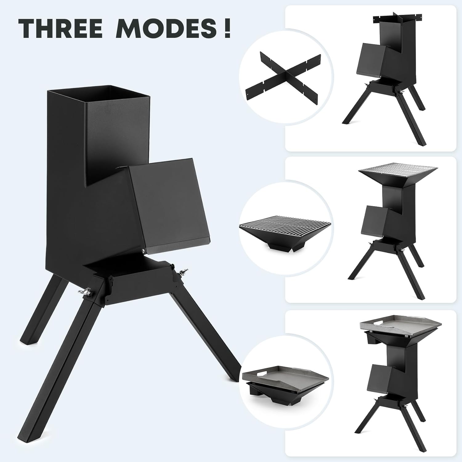 Stanbroil 3 in 1 Rocket Stoves with Grill Rack, Griddle and Pot Cooking Stand, Heavy Duty Wood Burning Stoves for Cooking, Camping wood Stove Kit for Off-Grid Supply, Outdoor Grilling Event - Image 5