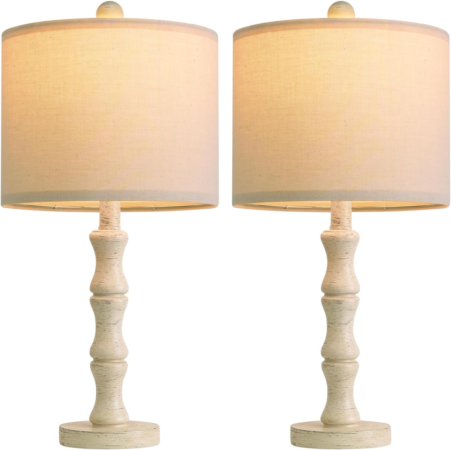 BOBOMOMO 20.5" Farmhouse Bedside Lamps Set of 2, Vintage Nightstand Lamps with Antique White Resin Base & Linen Shade, Small Table Lamps for Bedroom, Living Room, Nursery & Light Neutral Home Décor - Image 7