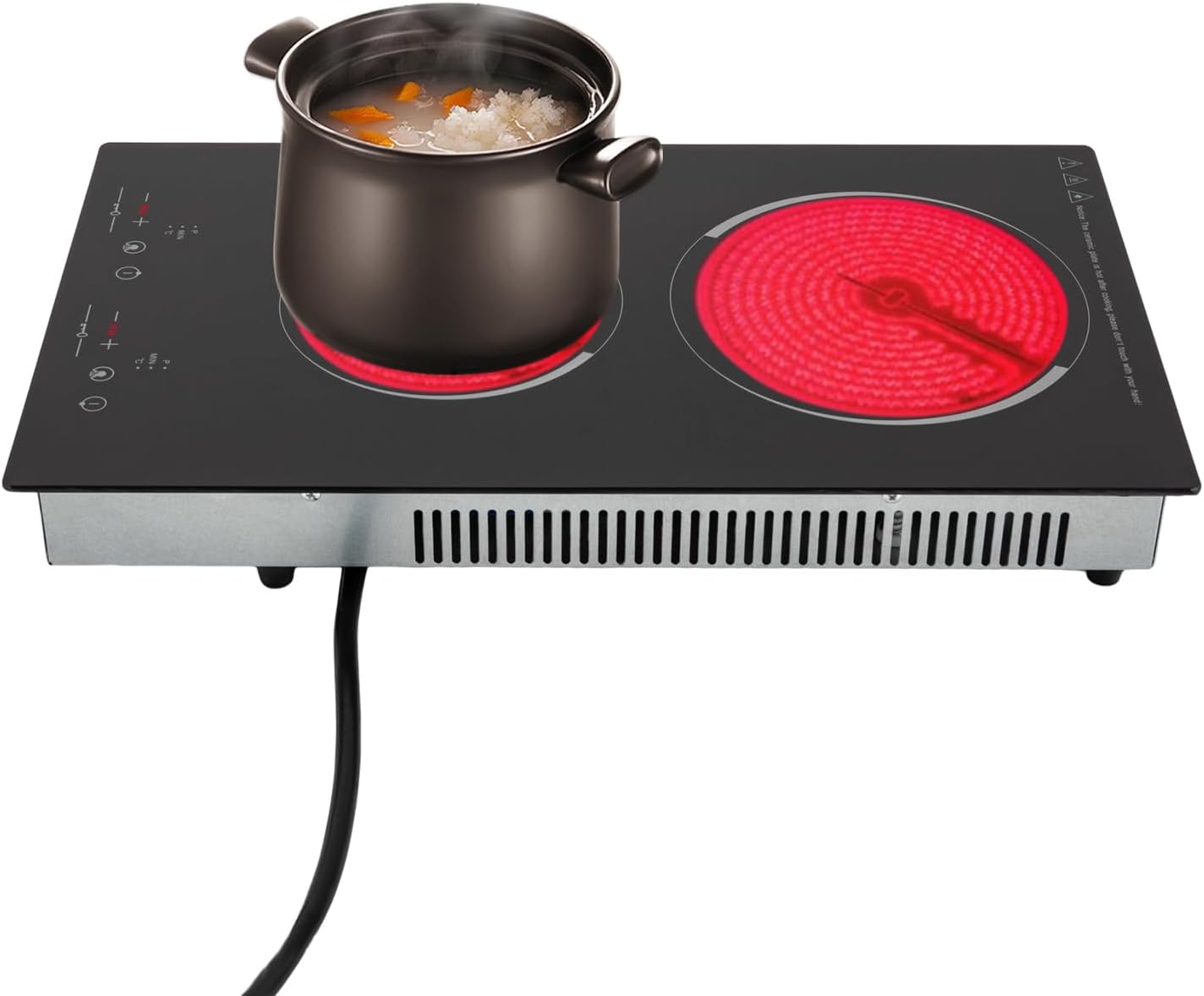 2 Burner Electric Cooktop, Ceramic Cooktops Touch Control with Intelligent Control 9 Heating Levels Various Protective Functions and LED Display Screen Built In Ceramic Cooktop for Kitchens Cabins Etc