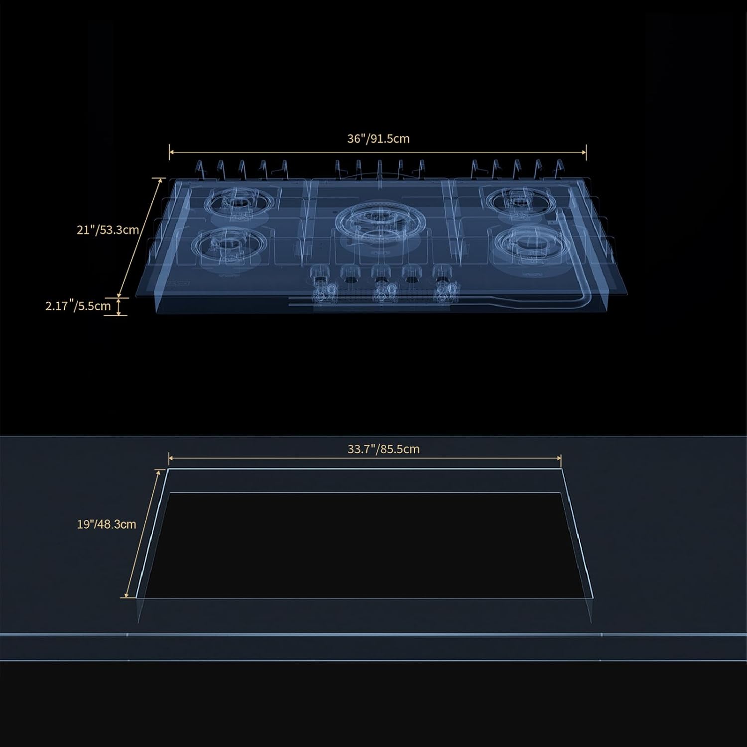 Empava 36" Gas Stove Cooktop NG/LPG Convertible with 5 Italy Sabaf Sealed Burners in Black Tempered Glass - Image 8