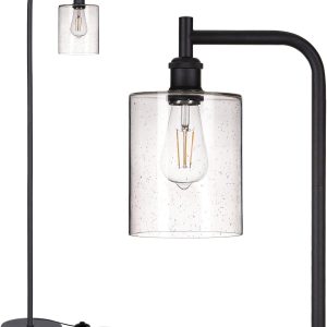 addlon Floor Lamps for Living Room Bright Lighting with Seeded Glass lampshade, Modern Bright Floor Lamp with LED Bulbs Industrial Standing lamp for beroom, Tall Pole Lamps Office - Black