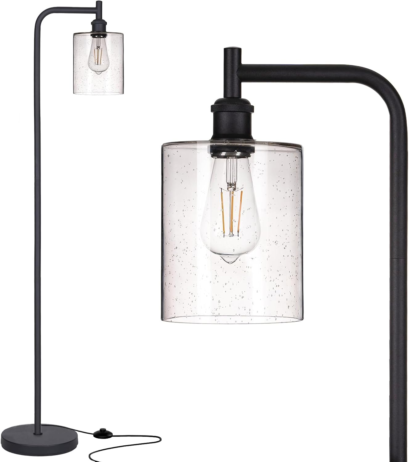 addlon Floor Lamps for Living Room Bright Lighting with Seeded Glass lampshade, Modern Bright Floor Lamp with LED Bulbs Industrial Standing lamp for beroom, Tall Pole Lamps Office – Black