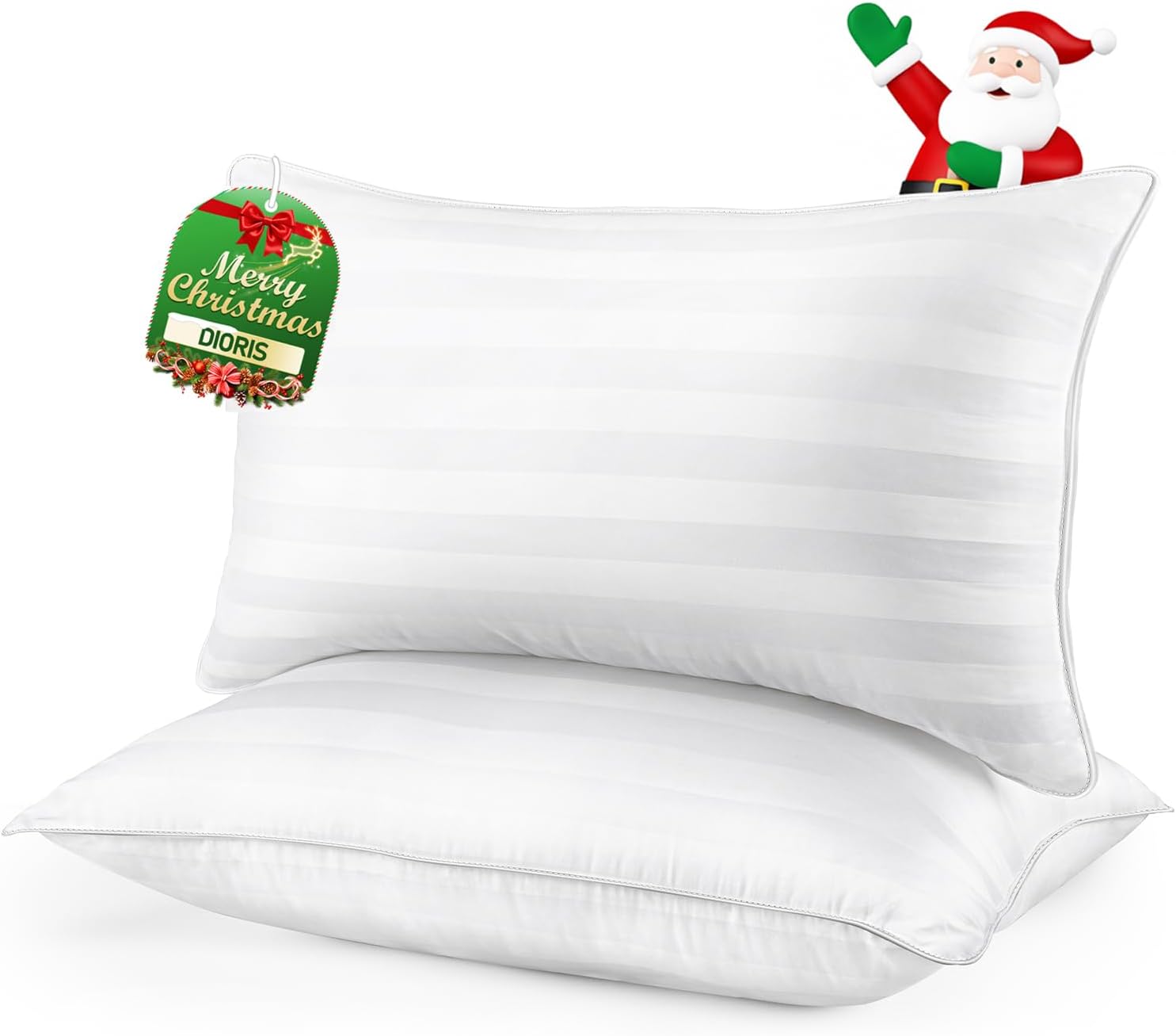 DIORIS Pillows Queen Size Set of 2 - Luxury Hotel Collection Bed Pillows for Sleeping, Supportive Fluffy Down Alternative Microfiber Filled for Back, Stomach Sleepers, Breathable & Skin-Friendly