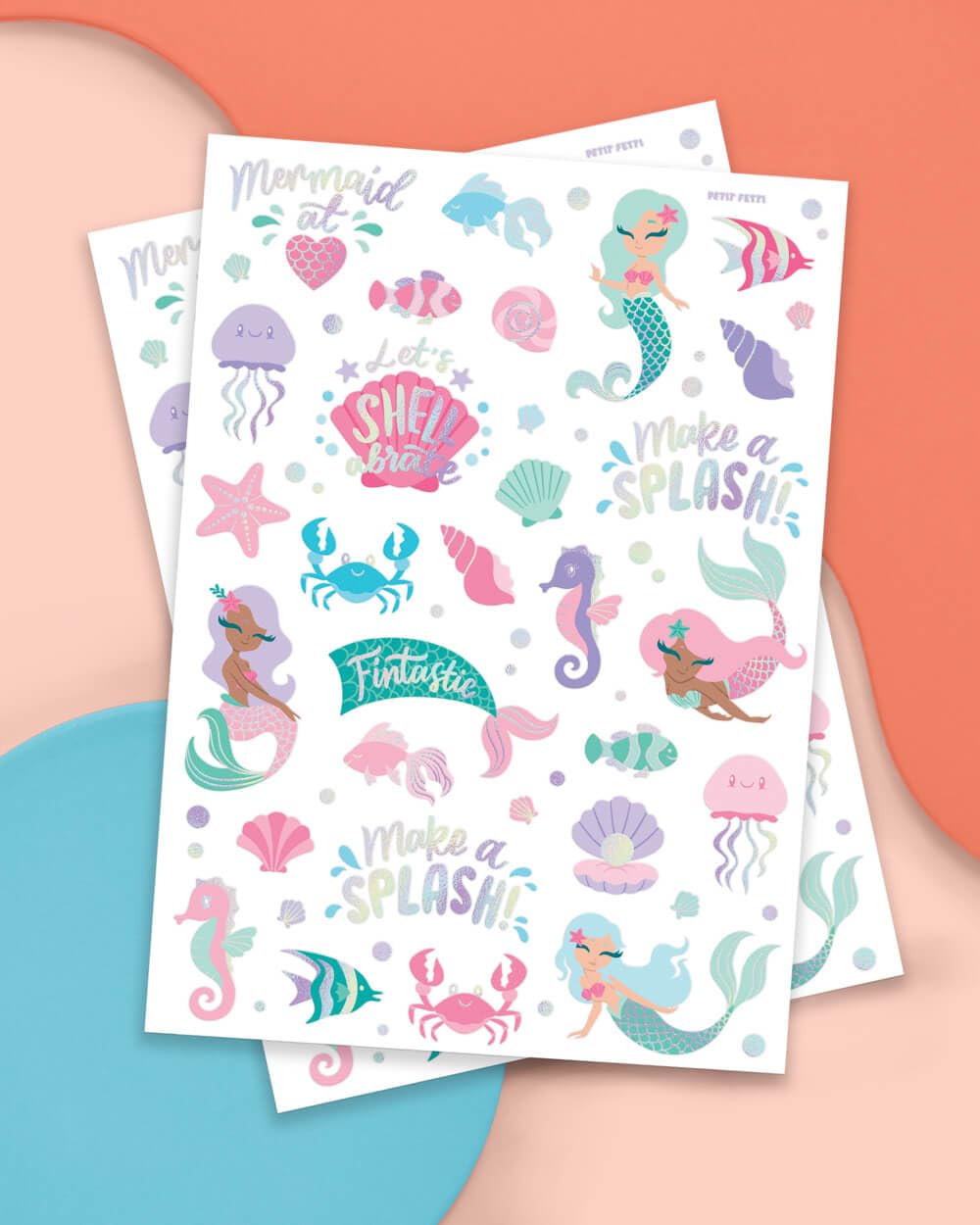 xo, Fetti Under The Sea Mermaid Temporary Tattoos - 56 Iridescent Foil Styles | Kids Birthday Party Supplies, Sea Creatures Favors, Ocean Animal, Underwater Arts and Crafts, Boys + Girls Activity - Image 2