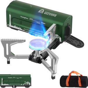 INFOOD Portable Butane Gas Camping Stove - 7500 BTU Compact Folding Design with Carry Bag for Backpacking, RV Trips, Picnic & Outdoor Indoor Cooking, Green