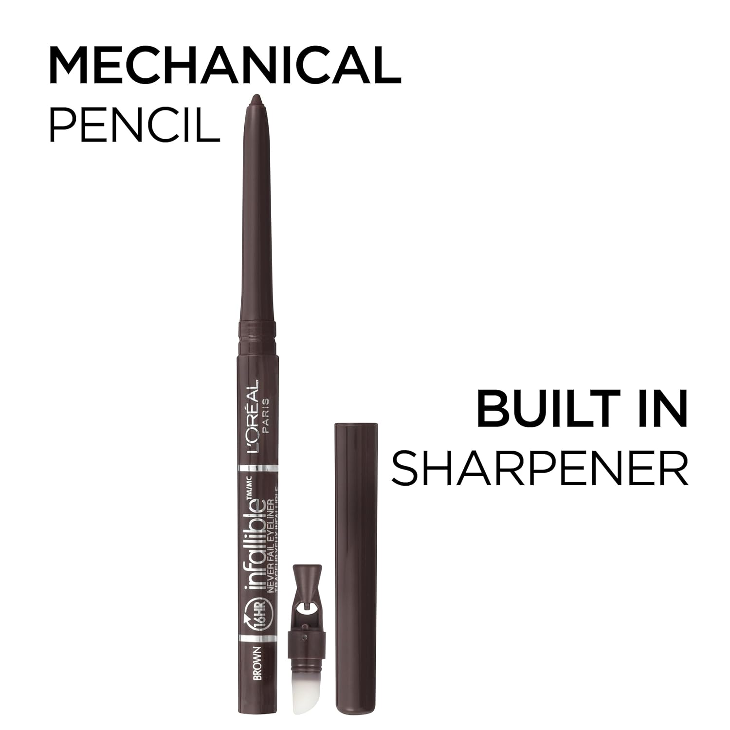 L'Oreal Paris Makeup Infallible Never Fail Original Mechanical Pencil Eyeliner with Built in Sharpener, Black Brown, 0.008 oz., 2 Count - Image 2