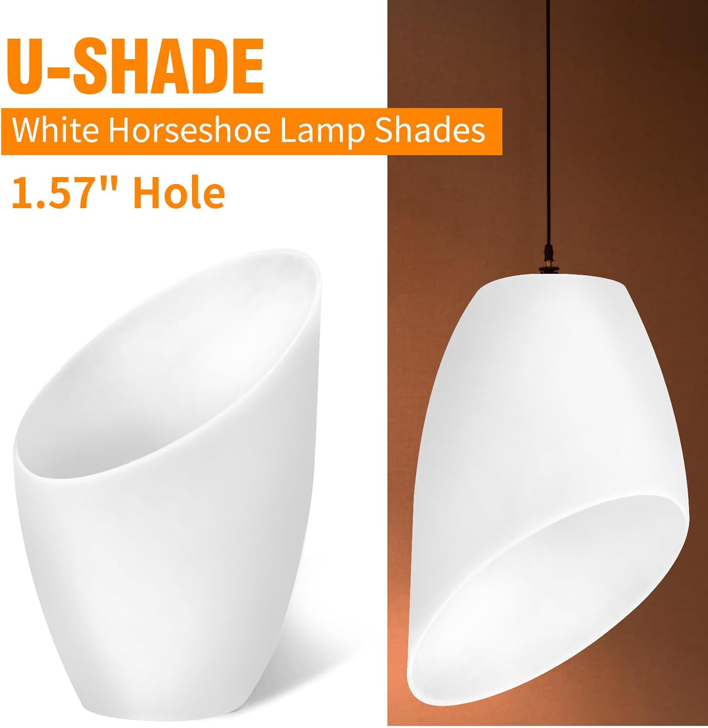 6 Pcs White Horseshoe Lamp Shades (U-Shade) with 1.57" Hole, PE Plastic Shade for Table Lamp & Pendant Light, Tool-Free Installation - Image 4