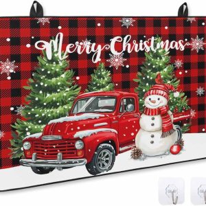 Stove Cover for Electric Stove, Christmas Red Truck Snowman Buffalo Plaid Stove Top Cover for Glass Top, Heat Resistant Rubber Mat Foldable Cooktop Cover Top Protector, 24"x21"