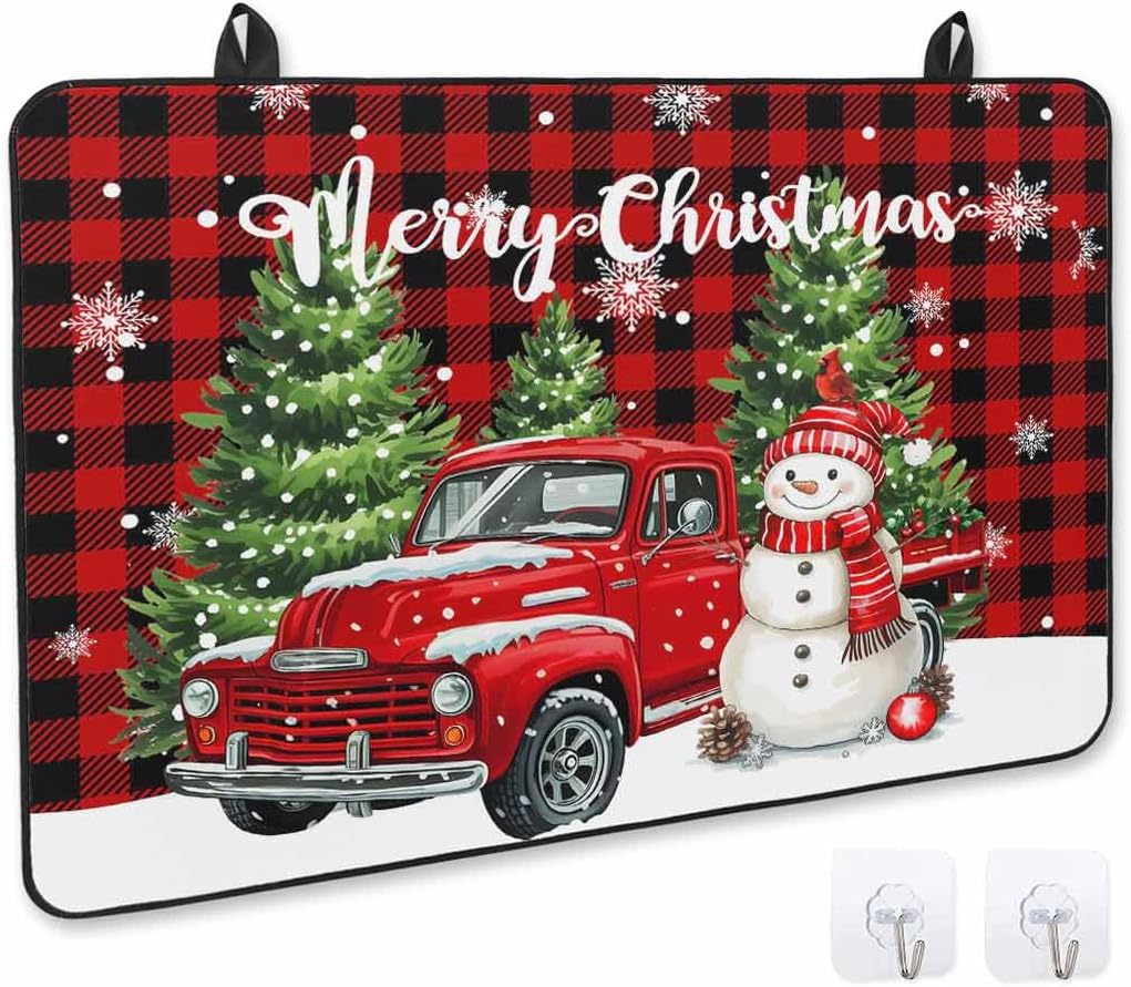 Stove Cover for Electric Stove, Christmas Red Truck Snowman Buffalo Plaid Stove Top Cover for Glass Top, Heat Resistant Rubber Mat Foldable Cooktop Cover Top Protector, 24"x21"