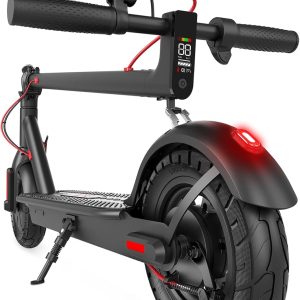 Electric Scooter with 430W Peak Motor for Adults, 10" Shock Absorbing Tires, Up to 17-Mile Range & 19MPH Speed Portable Folding Commuting E Scooter with Dual Breaking System, Seat Optional