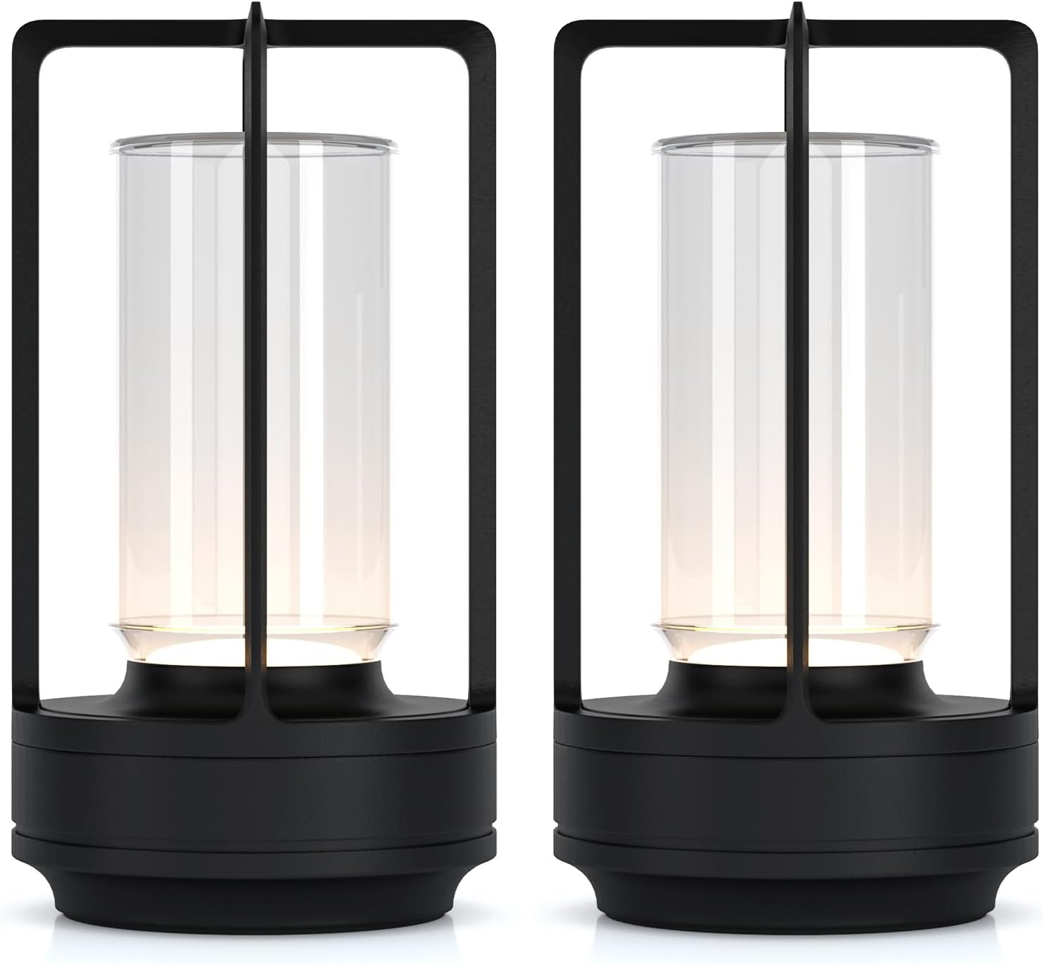 Portable Metal Table Lamp for Indoor/Outdoor ,Rechargeable Cordless LED Lamp, 3-Colour Infinitely Dimming Battery Powered Small Desk Lamp, Restaurant/Bedroom/Bar/Coffee/Camping Light (Black Set of 2)