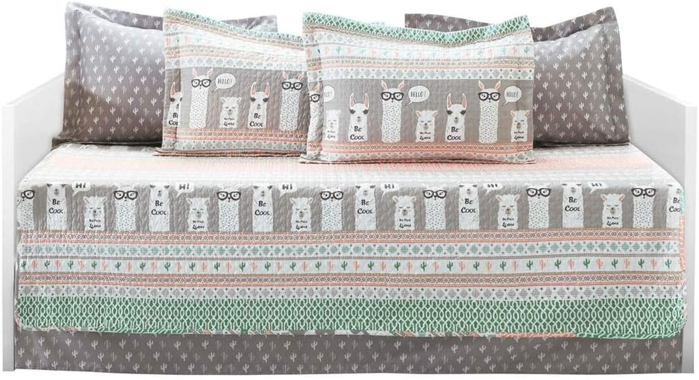 Lush Decor Llama Stripe Daybed Cover 6 Piece Set 39″ W x 75″ L Pink & Turquoise – Kids Bedding Set Twin Quilt – Daybed Bedding – Llama Decor