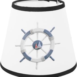 Angoily Fabric Lamp Shade, Barrel Light Cover, Nautical Wheel Pattern Lamp Shade, Chandelier, Cloth Lampshade, Light Bulb Guard Cage for Chandelier Bedside Table Floor Lamp