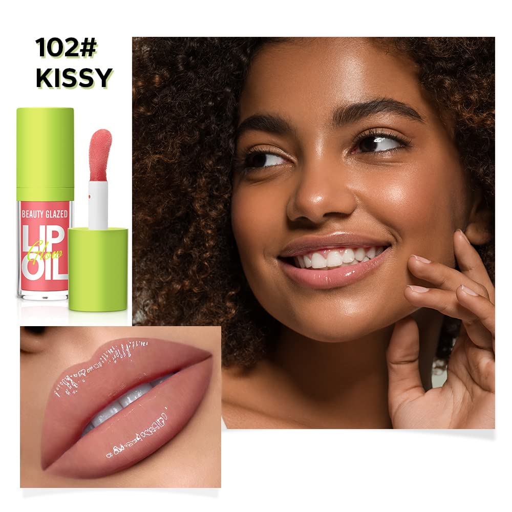 Beauty Glazed Big Brush Head Lip Oil, Ultra-Hydrating & Nourishing, Smooth Glossy Finish Lip Glow Oil, Shiny and Vegan Tinted Lip Gloss, Non-Sticky Formula (102# KISSY) - Image 2