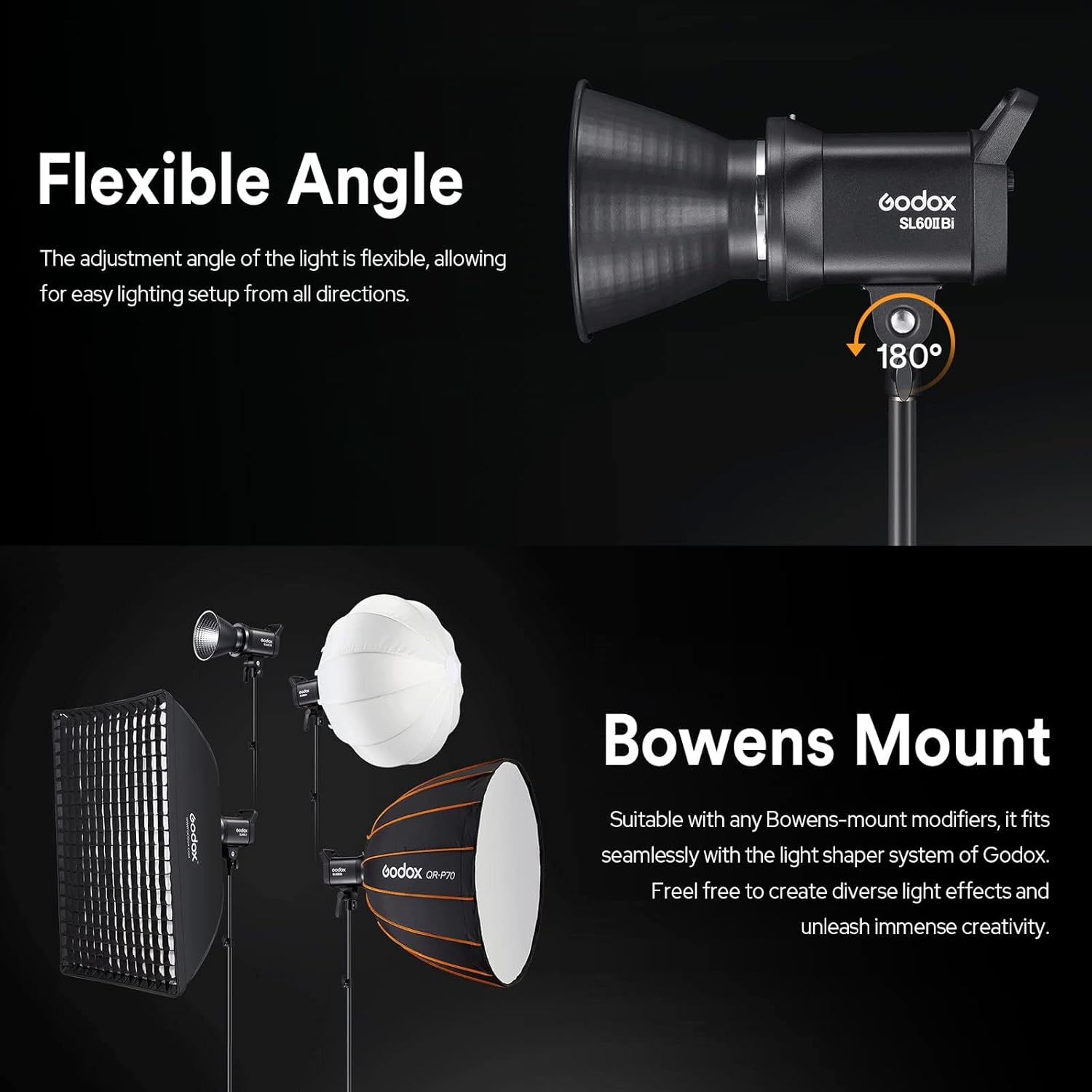 Godox SL60IIBi Bi-Color LED Video Light 75W, 2800K-6500K, CRI96+ TLCI97+, 25100Lux@1m, Bowens Mount LED Continuous Output Light w/11 FX Effects, APP/2.4G Wireless Control, Dimmiable Brightness - Image 8