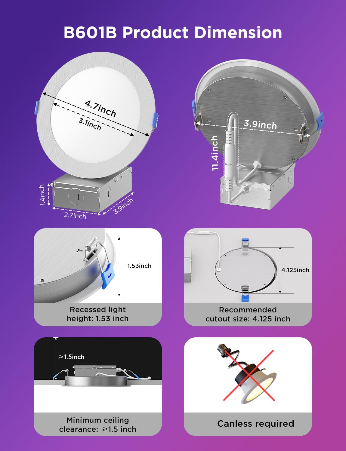 Govee Smart Recessed Lighting 4 Inch, Wi-Fi Bluetooth Direct Connect RGBWW LED Downlight, 65 Scene Mode, Work with Alexa & Google Assistant, LED Recessed Lighting with Junction Box, 850 Lumen, 4 Pack - Image 6