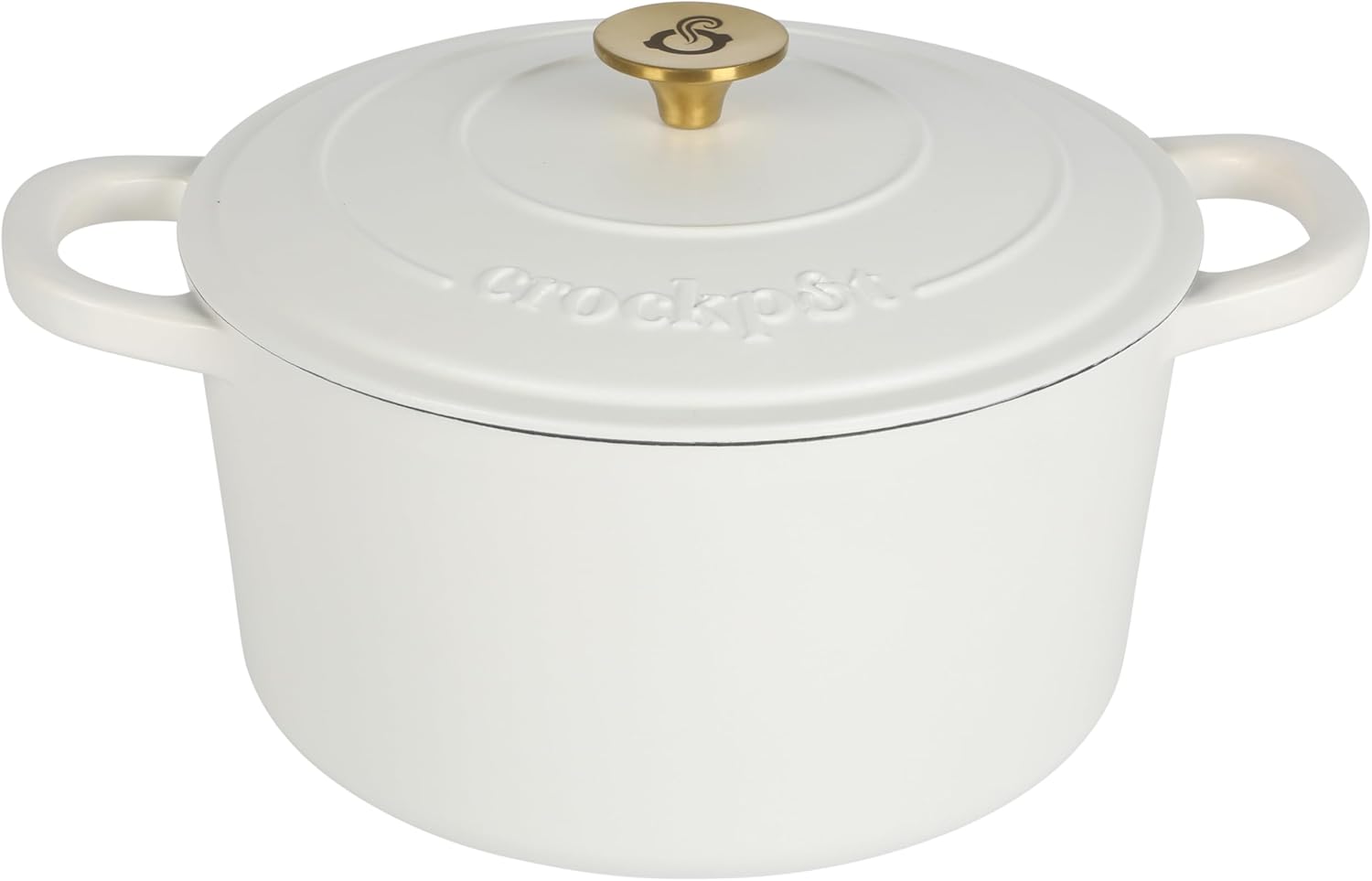Crock-Pot Artisan 5-Quart Round Dutch Oven – Matte Linen White with Gold Knob, Enameled Cast Iron Cookware