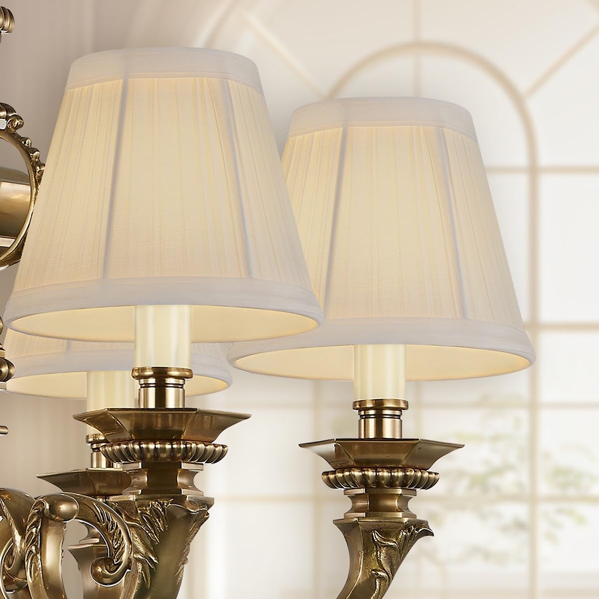 Chandelier Shades Set Of 2,Mini Lamp Shade 3" Top x 5.5" Bottom x 4.7" Slant,Small Lamp Shades Clip On Bulb,Pleated Chandelier Lamp Shades,Fabric Lampshades That Attach To The Bulb(White) - Image 5