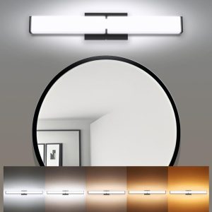 24.8Inch 2500LM Bathroom Light Fixtures 5CCT Optional, Black Modern LED Vanity Lights Clear Shade, Dimmable Bathroom Lighting Fixtures Over Mirror - ETL Listed