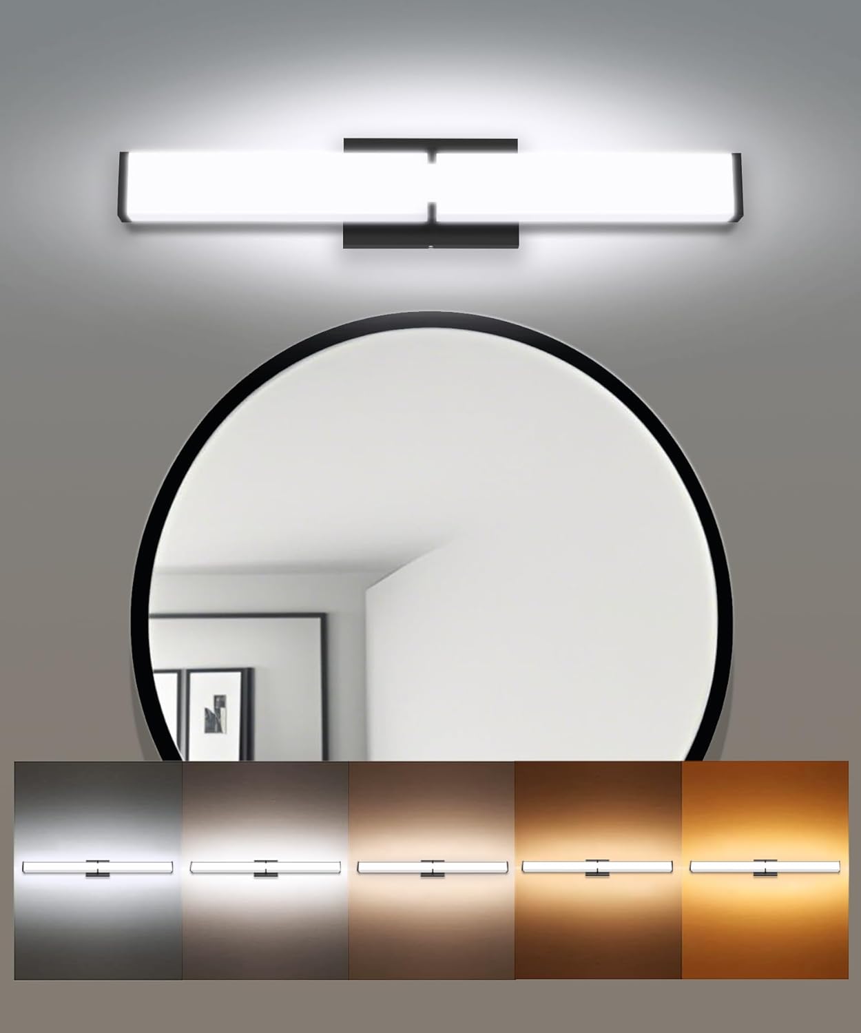 24.8Inch 2500LM Bathroom Light Fixtures 5CCT Optional, Black Modern LED Vanity Lights Clear Shade, Dimmable Bathroom Lighting Fixtures Over Mirror – ETL Listed