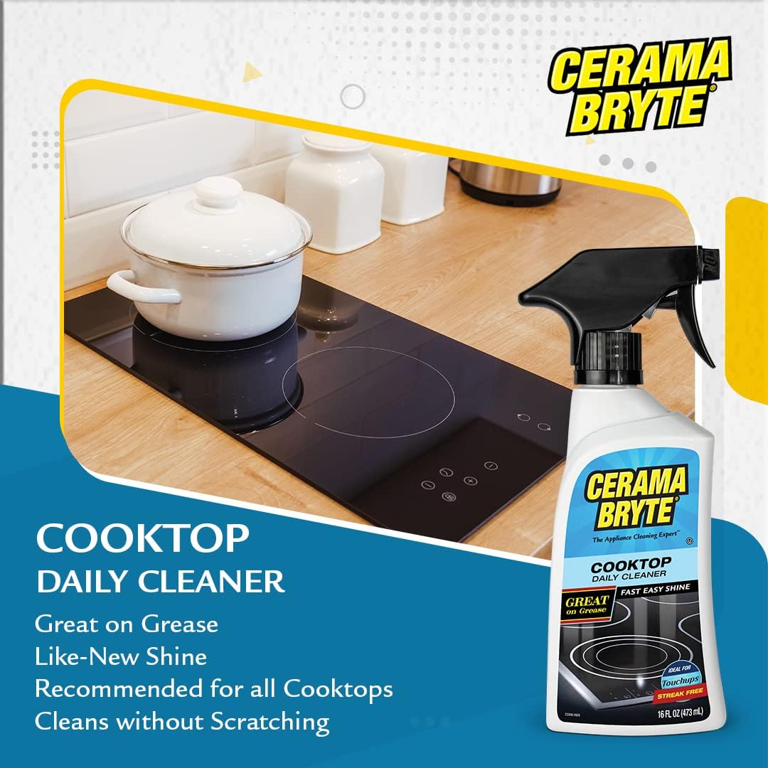 Cerama Bryte Daily Spray Cooktop and Stove Top Cleaner for Glass & Pads Combo Kit - Ceramic Surfaces, 16 Fluid Ounces, 4 Piece Set - Image 4