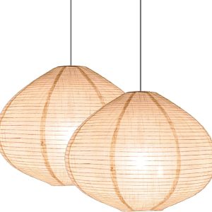 2PCS 16-inch Handmade Linen Pendant Light Shades Fabric Lampshade, Minimalist White/Beige, Foldable Hanging Lanterns for Bedroom, Living Room, Kitchen showcase window House Gift Idea